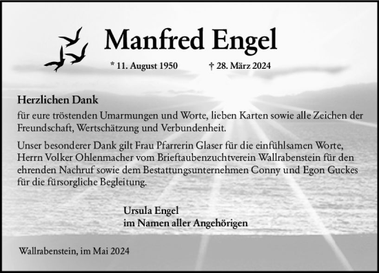 Traueranzeige von Manfred Engel von Idsteiner Land/Untertaunus