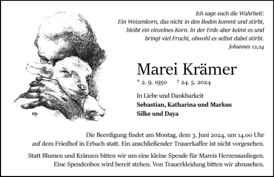 Traueranzeige von Marei Krämer von Odenwälder Echo