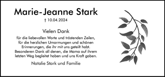 Traueranzeige von Marie-Jeanne Stark von Allgemeine Zeitung Bingen/Ingelheim
