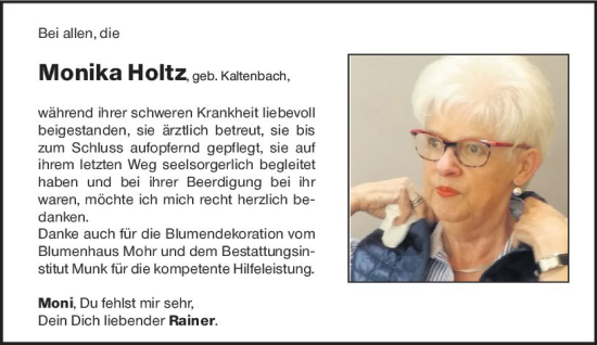 Traueranzeige von Monika Holtz von Hochheimer Zeitung