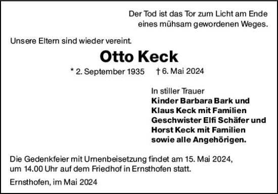Traueranzeige von Otto Keck von Darmstädter Echo