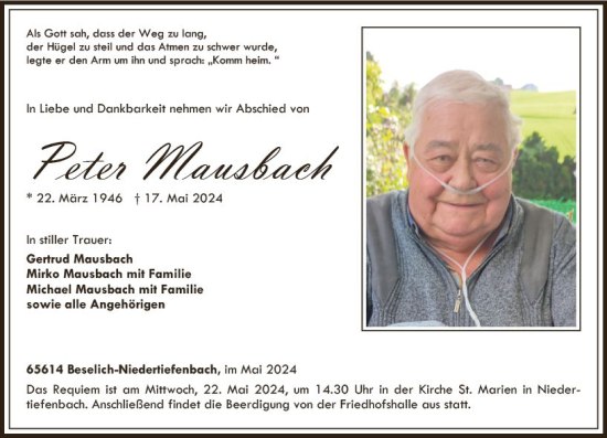 Traueranzeige von Peter Mausbach von Nassauische Neue Presse