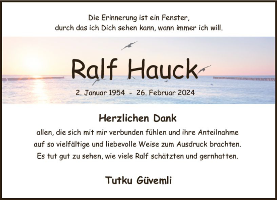 Traueranzeige von Ralf Hauck von Allgemeine Zeitung Alzey