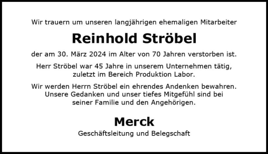 Traueranzeige von Reinhold Ströbel von Darmstädter Echo