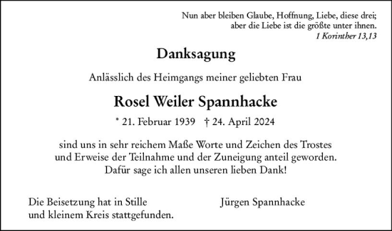 Traueranzeige von Rosel Weiler Spannhacke von Starkenburger Echo