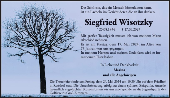 Traueranzeige von Siegfried Wisotzky von Darmstädter Echo