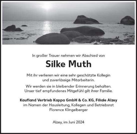 Traueranzeige von Silke Muth von Allgemeine Zeitung Alzey