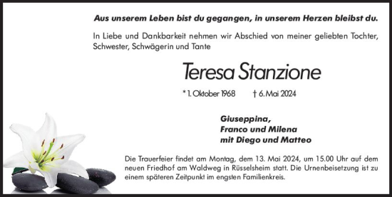 Traueranzeige von Teresa Stanzione von Rüsselsheimer Echo