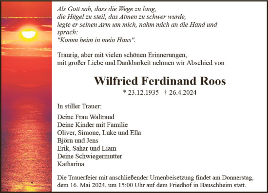 Traueranzeige von Wilfried Ferdinand Roos von Rüsselsheimer Echo
