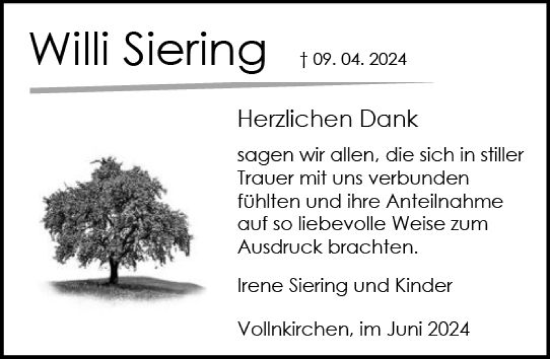 Traueranzeige von Willi Siering von Wetzlarer Neue Zeitung