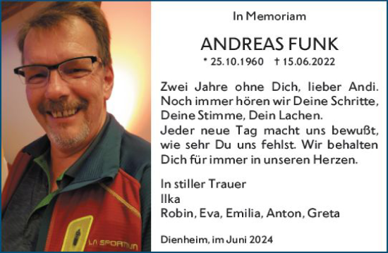 Traueranzeige von Andreas Funk von Allgemeine Zeitung Mainz