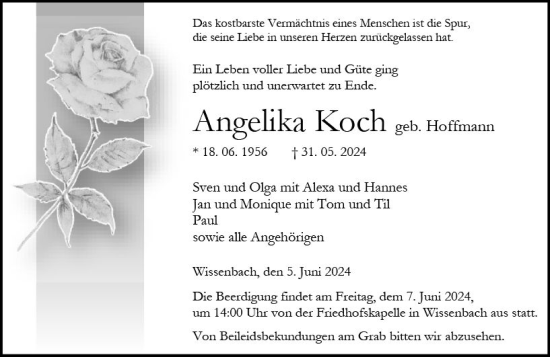 Traueranzeige von Angelika Koch von Dill Block