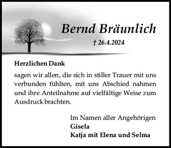 Traueranzeige von Bernd Bräunlich von Allgemeine Zeitung Mainz