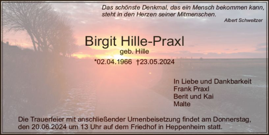 Traueranzeige von Birgit Hille-Praxl von Starkenburger Echo