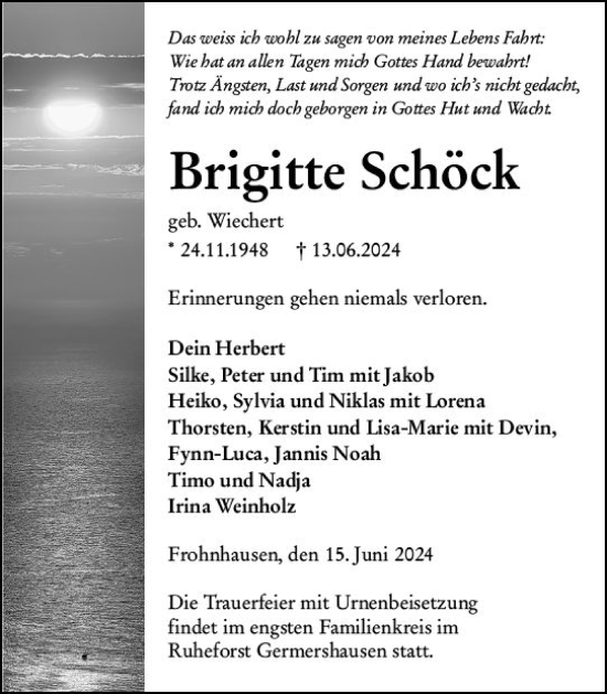 Traueranzeige von Brigitte Schöck von Hinterländer Anzeiger