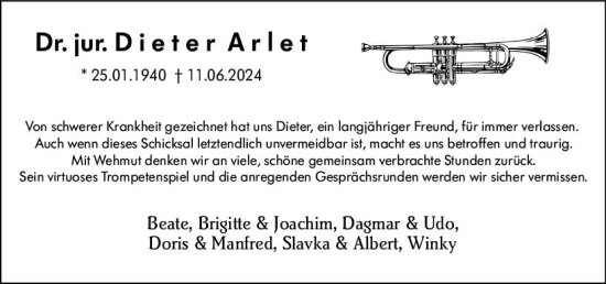 Traueranzeige von Dieter Arlet von Wiesbadener Kurier