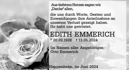 Traueranzeige von Edith Emmerich von Starkenburger Echo
