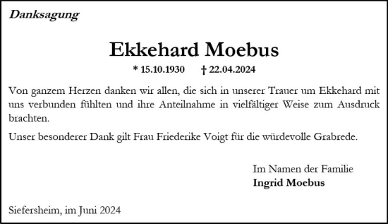 Traueranzeige von Ekkehard Moebus von Allgemeine Zeitung Alzey
