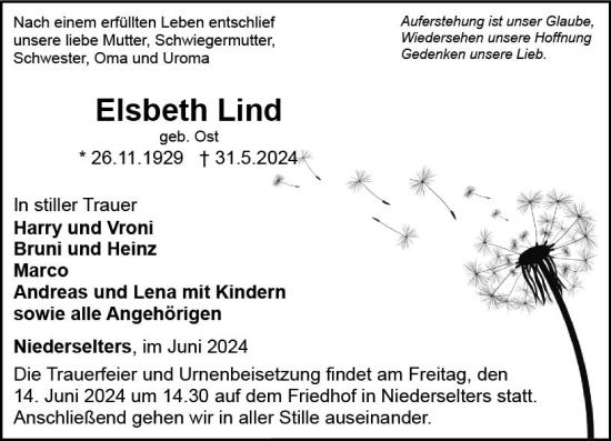 Traueranzeige von Elsbeth Lind von Camberger Anzeiger