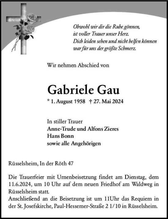 Traueranzeige von Gabriele Gau von Rüsselsheimer Echo