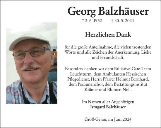 Traueranzeige von Georg Balzhäuser von Groß-Gerauer Echo