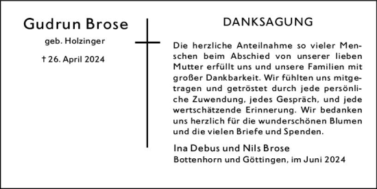 Traueranzeige von Gudrun Brose von Hinterländer Anzeiger