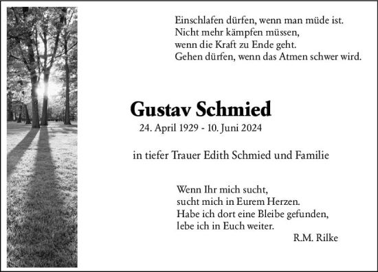 Traueranzeige von Gustav Schmied von Darmstädter Echo