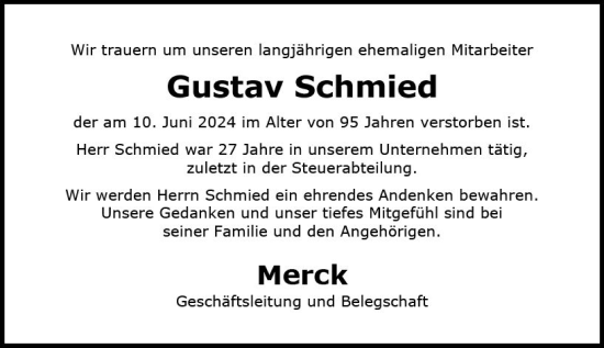 Traueranzeige von Gustav Schmied von Darmstädter Echo