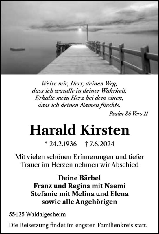 Traueranzeige von Harald Kirsten von Allgemeine Zeitung Bingen/Ingelheim