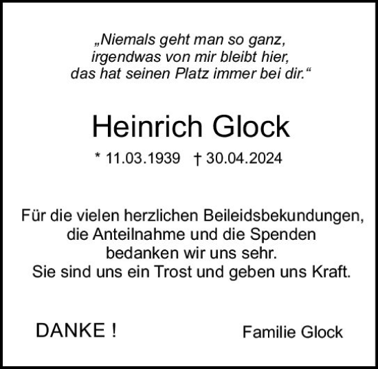 Traueranzeige von Heinrich Glock von Darmstädter Echo