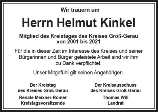 Traueranzeige von Helmut Kinkel von Groß-Gerauer Echo