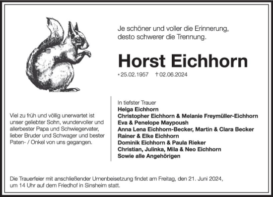Traueranzeige von Horst Eichhorn von Odenwälder Echo