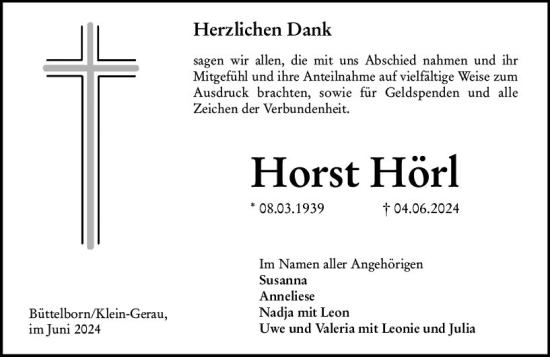 Traueranzeige von Horst Hörl von Groß-Gerauer Echo