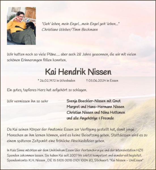 Traueranzeige von Kai Hendrik Nissen von Wiesbadener Kurier