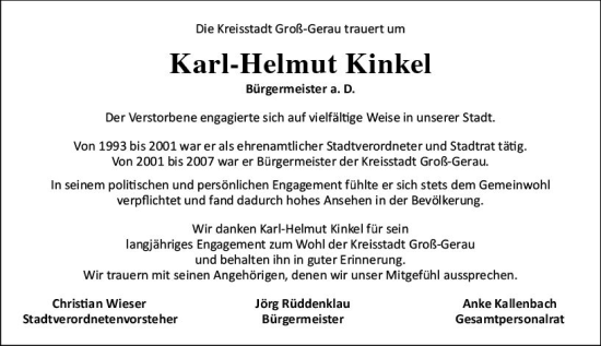 Traueranzeige von Karl-Helmut Kinkel von Groß-Gerauer Echo