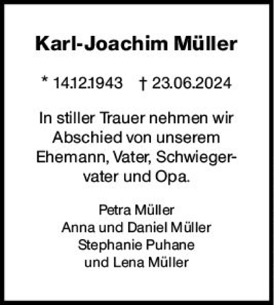 Traueranzeige von Karl-Joachim Müller von Dieburger Anzeiger/Groß-Zimmerner Lokal-Anzeiger