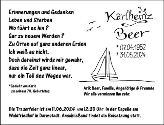 Traueranzeige von Karl Heinz Beer von Darmstädter Echo