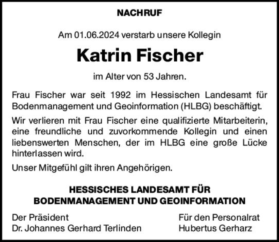Traueranzeige von Katrin Fischer von Wiesbadener Kurier
