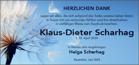 Traueranzeige von Klaus-Dieter Scharhag von Wiesbadener Kurier