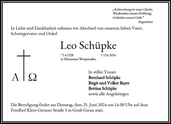 Traueranzeige von Leo Schüpke von Groß-Gerauer Echo