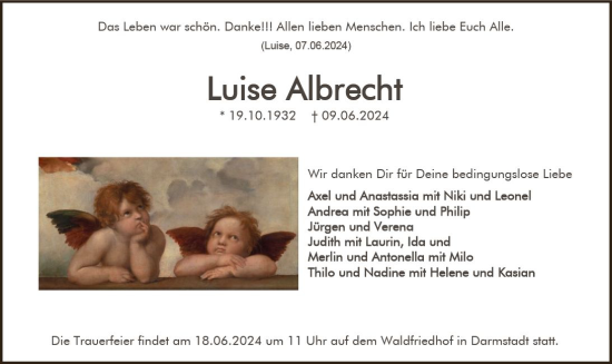 Traueranzeige von Luise Albrecht von Darmstädter Echo