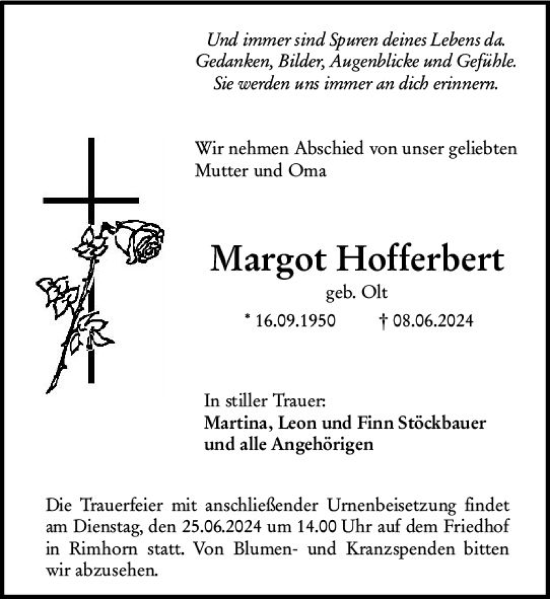 Traueranzeige von Margot Hofferbert von Odenwälder Echo