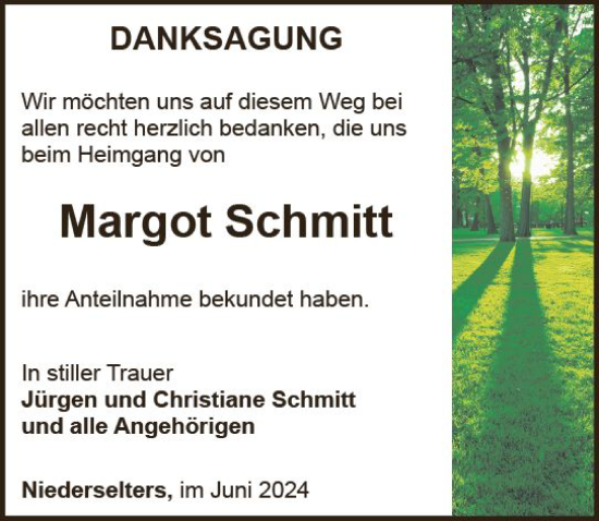 Traueranzeige von Margot Schmitt von Camberger Anzeiger