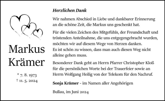 Traueranzeige von Markus Krämer von Odenwälder Echo