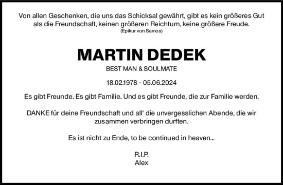 Traueranzeige von Martin Dedek von Wiesbadener Kurier