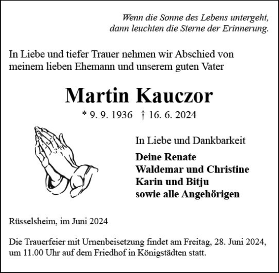 Traueranzeige von Martin Kauczor von Rüsselsheimer Echo