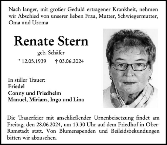 Traueranzeige von Renate Stern von Darmstädter Echo