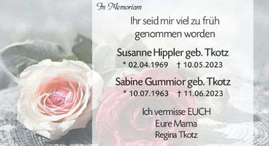 Traueranzeige von Sabine Gummior von Allgemeine Zeitung Mainz