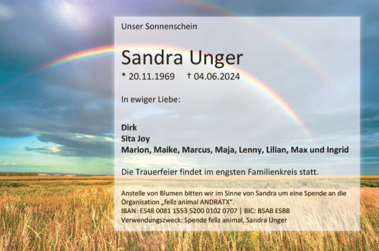 Traueranzeige von Sandra Unger von Darmstädter Echo