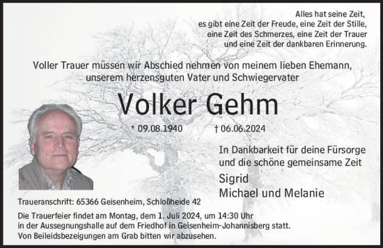 Traueranzeige von Volker Gehm von Wiesbadener Kurier